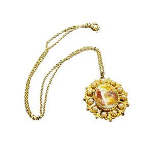 Vintage Signed Pauline Rader Porcelain Fragonard Pendant Necklace (A1370)